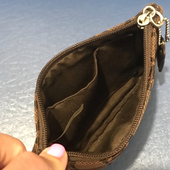 Coach brown signature w/leather trim wristlet - Picture 6 of 14